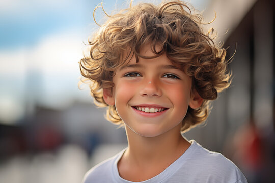 Young smiling boy. Image of smiling child. AI.