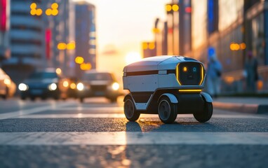 Fototapeta na wymiar Delivery Robot Data on street.