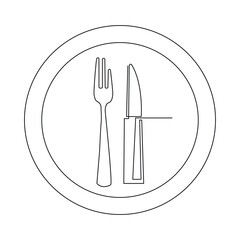 Knife and fork continuous single line outline vector art drawing and simple one line minimalist design