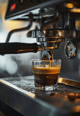 Making espresso with professional machine