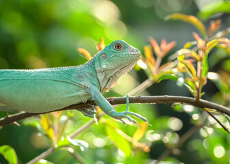 green lizard on a branch