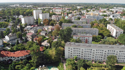 Grodzisk Mazowiecki z lotu ptaka latem/Grodzisk Mazowiecki aerial view in summer, Mazovia, Poland - obrazy, fototapety, plakaty