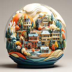 Obraz premium One snow globe containing some buildings and tree