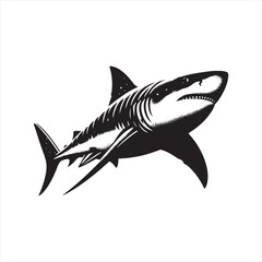 Galactic Glide: Shark Silhouette Gracefully Gliding through Celestial Waters - Shark Black Vector Stock
