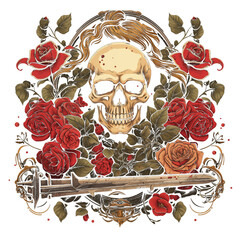 Skull dagger rose vector illustration stock illustration
