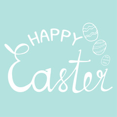 Happy Easter lettering with hand drawn eggs. Vector Illustration.
