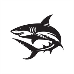 Celestial Cruiser: Shark Silhouette Cruising the Cosmic Currents - Shark Black Vector Stock
