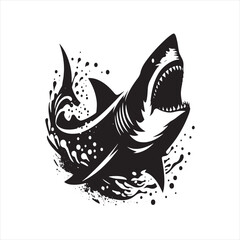 Enigmatic Explorer: Shark Silhouette Unraveling Galactic Enigmas - Shark Black Vector Stock
