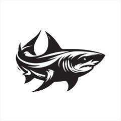 Lunar Lurker: Shark Silhouette Stealthily Navigating Night's Waters - Shark Black Vector Stock
