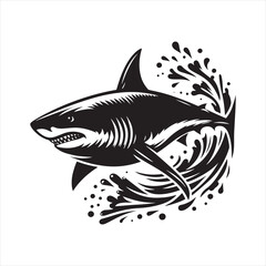 Nocturnal Navigator: Shark Silhouette Guiding Through Night's Mysteries - Shark Black Vector Stock
