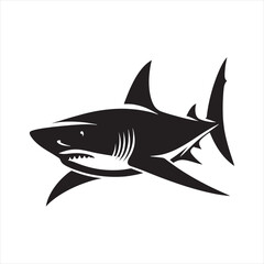 Nocturnal Nomad: Shark Silhouette Roaming the Night Skies - Shark Black Vector Stock
