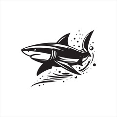 Stealthy Shadows: Elusive Shark Silhouette in Dark Waters - Shark Black Vector Stock
