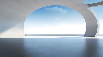 3d render of abstract futuristic architecture with empty concrete floor