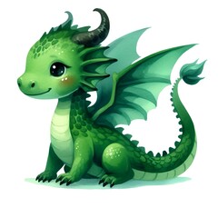 Fototapeta premium Green dragon Chinese symbol new year watercolor paint decor greeting card