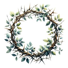 wreath of thorns with leaves and thorns watercolor paint