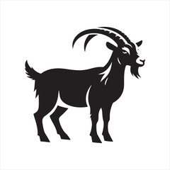 Ethereal Embrace: Goat Silhouette Nestled in Midnight's Arms - Goat Black Vector Stock
