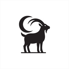 Nocturnal Nomad: Goat Silhouette Wandering Through Cosmic Silence - Goat Black Vector Stock
