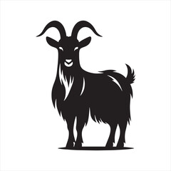 Galactic Guardian: Watchful Goat Silhouette Under Cosmic Watch - Goat Black Vector Stock
