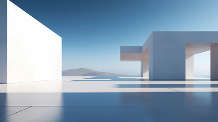 Obraz premium 3d render of abstract futuristic architecture with empty concrete floor
