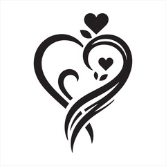 Dreamscape Revelry: Heart Silhouette in Whimsical Night - Heart Black Vector Stock
