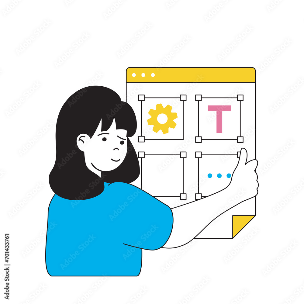 Poster design development concept with cartoon people in flat design for web. woman planning work processes