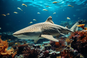 Naklejka na ściany i meble Beautiful Leopard Zebra Shark on the seabed