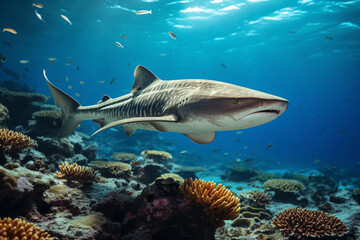 Naklejka na ściany i meble Beautiful Leopard Zebra Shark on the seabed