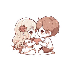 Boy and girl holding heart vector illustration