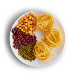 Fresh Food Plate of Healthy Pasta and Legumes for Food and Diet with Transparent Background and Shade