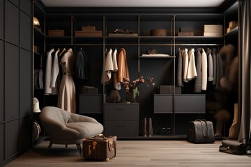 A modern and luxurious wardrobe in a spacious house
