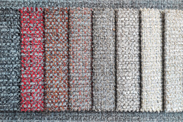 Colorful upholstery fabric samples in different colors