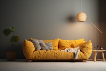 Yellow color couch in a modern and luxurious living room