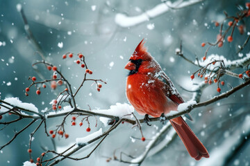 A cardinal perched on a tree branch in late winter.