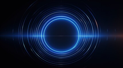 Abstract glowing circle lines on dark blue background. Geometric stripe line art design. Modern shiny blue lines. Futuristic technology concept. Generative Ai
