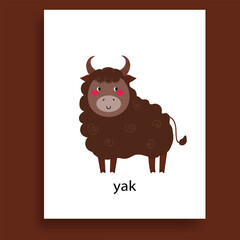  colorful yak, ungulate herbivores animals cartoon flat vector illustration