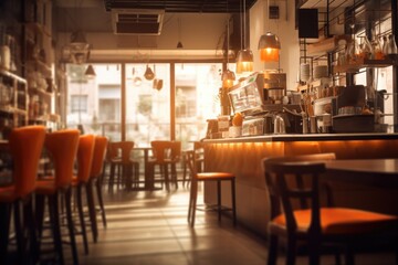 Fototapeta na wymiar Blur coffee shop or cafe restaurant. Abstract defocused background