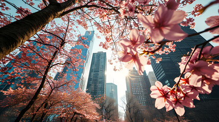 Sakura on the background of skyscrapers