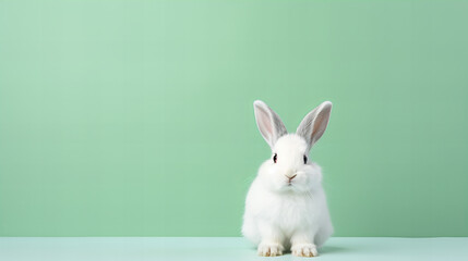 Fototapeta na wymiar white easter bunny isolated on mint background