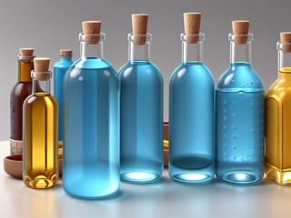 glass bottles with colored liquid