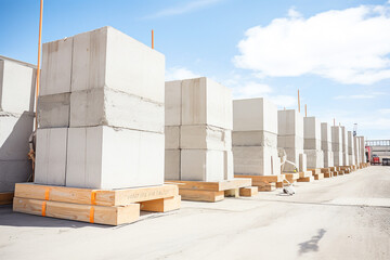 Concrete blocks stacked for dam construction