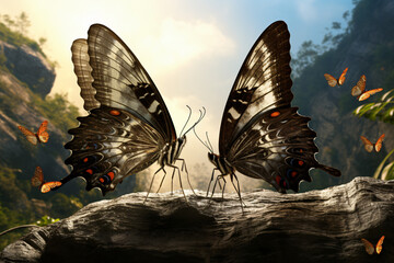 a pair of butterflies next to each other