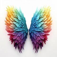Colorful Wings with Hairy Rainbow Spectrum on White Background