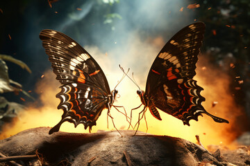 a pair of butterflies next to each other
