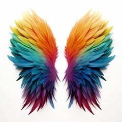 Colorful Wings with Hairy Rainbow Spectrum on White Background
