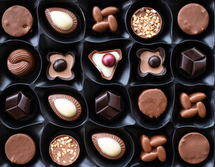 Close-up view of chocolate box, top view.