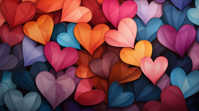 hearts background, pencil drawing style, colorful