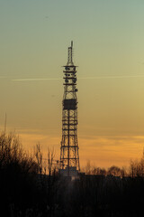Broadcasting antenna at sunset
