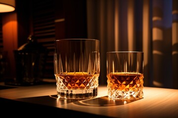 Two fancy and premium whiskey glasses on a table
