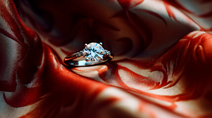 engagement ring on a beautiful fabric, engagement ring on a beautiful background