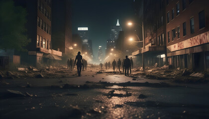 Obraz premium night city street zombie